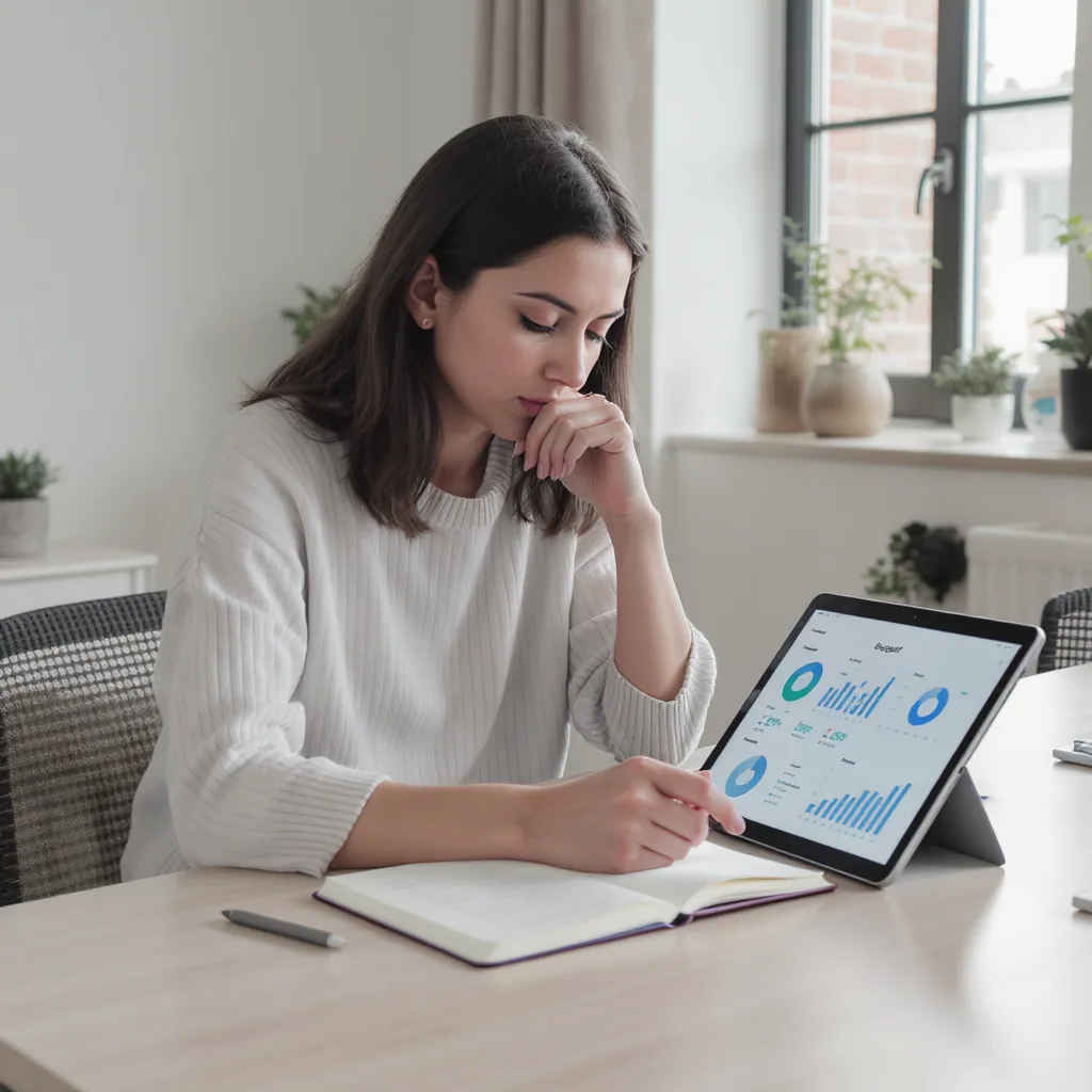 Person At A Desk Comparing Budget Charts On Notebook And