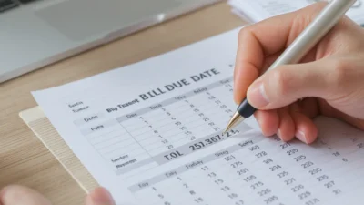 Organizing monthly bills by due date and payment method using a color-coded calendar and spreadsheet