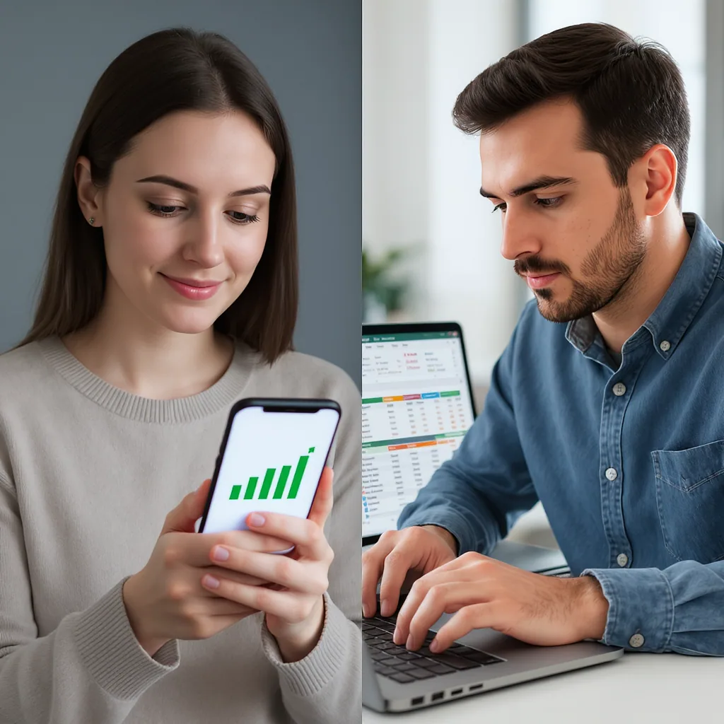 Split Concept Showing Simple Phone Analytics Versus Complex Laptop Spreadsheet