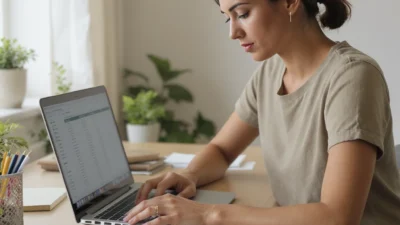 A simplified budget spreadsheet showing organized expense categories like housing, food, and transportation.