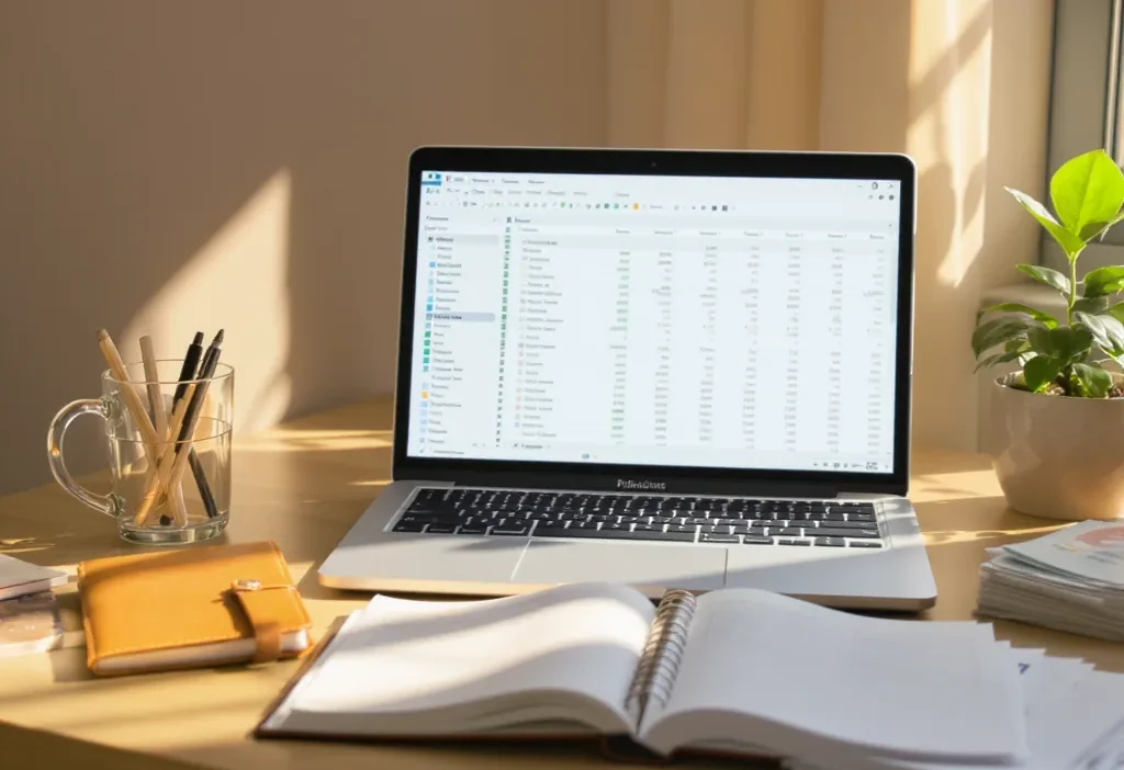 Woman using a notebook and calculator to plan a monthly budget for financial organization
