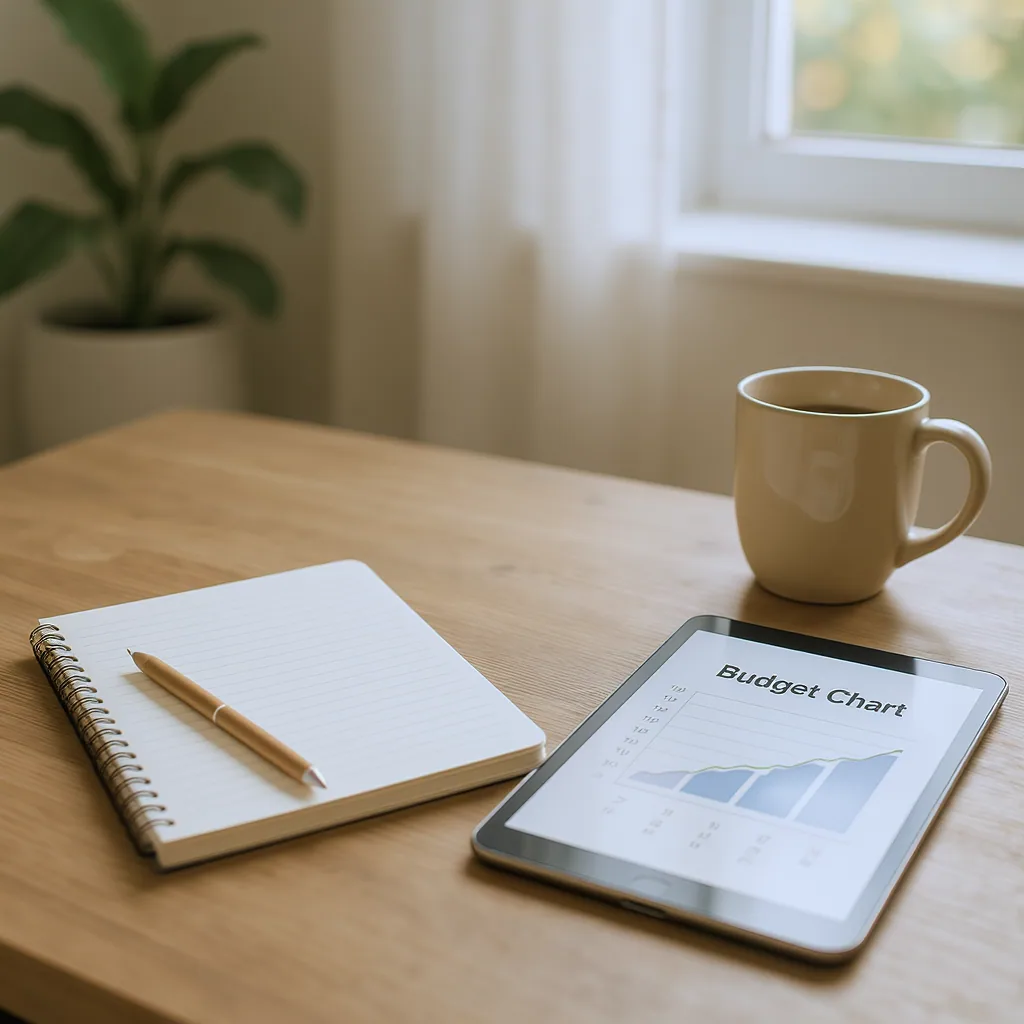 Calm Organized Home Workspace With A Notebook Tablet Showing Simple