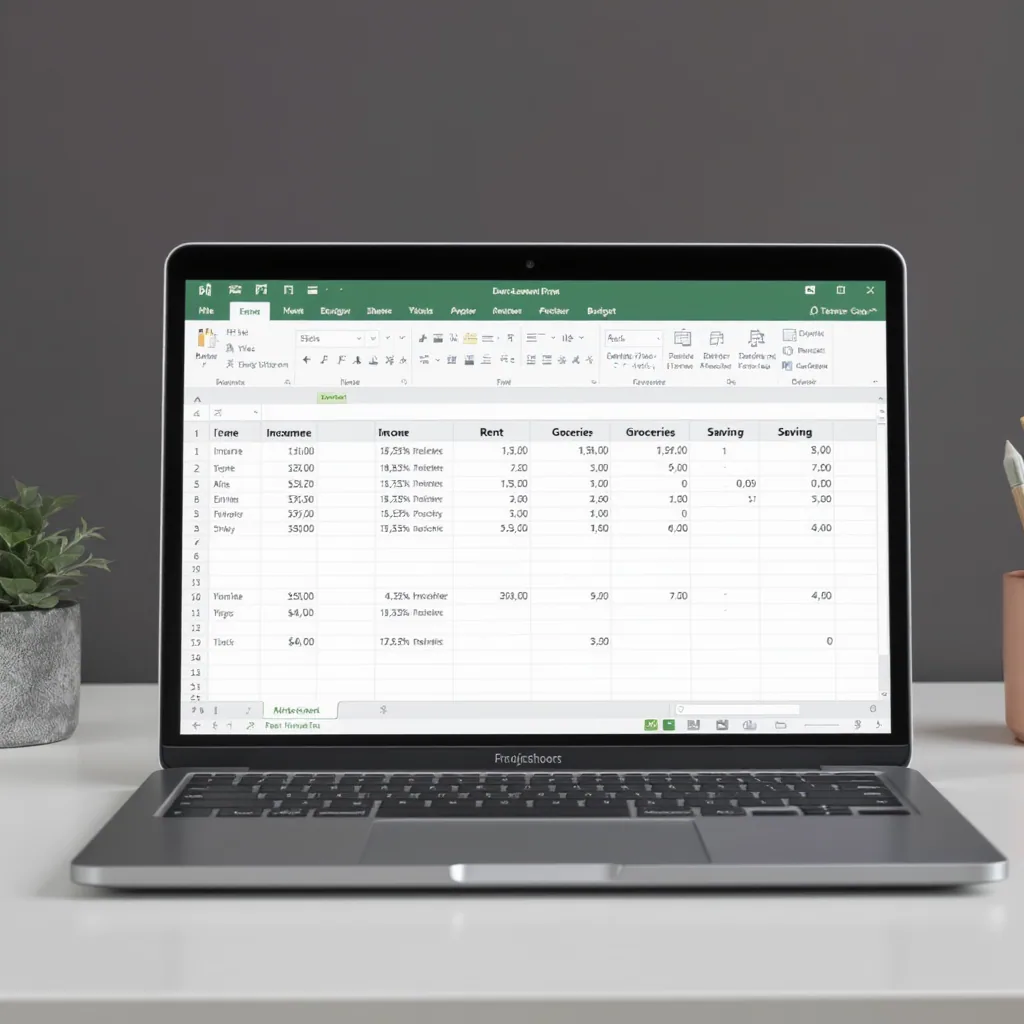 Simple Digital Budget Spreadsheet On A Laptop Screen With Categories