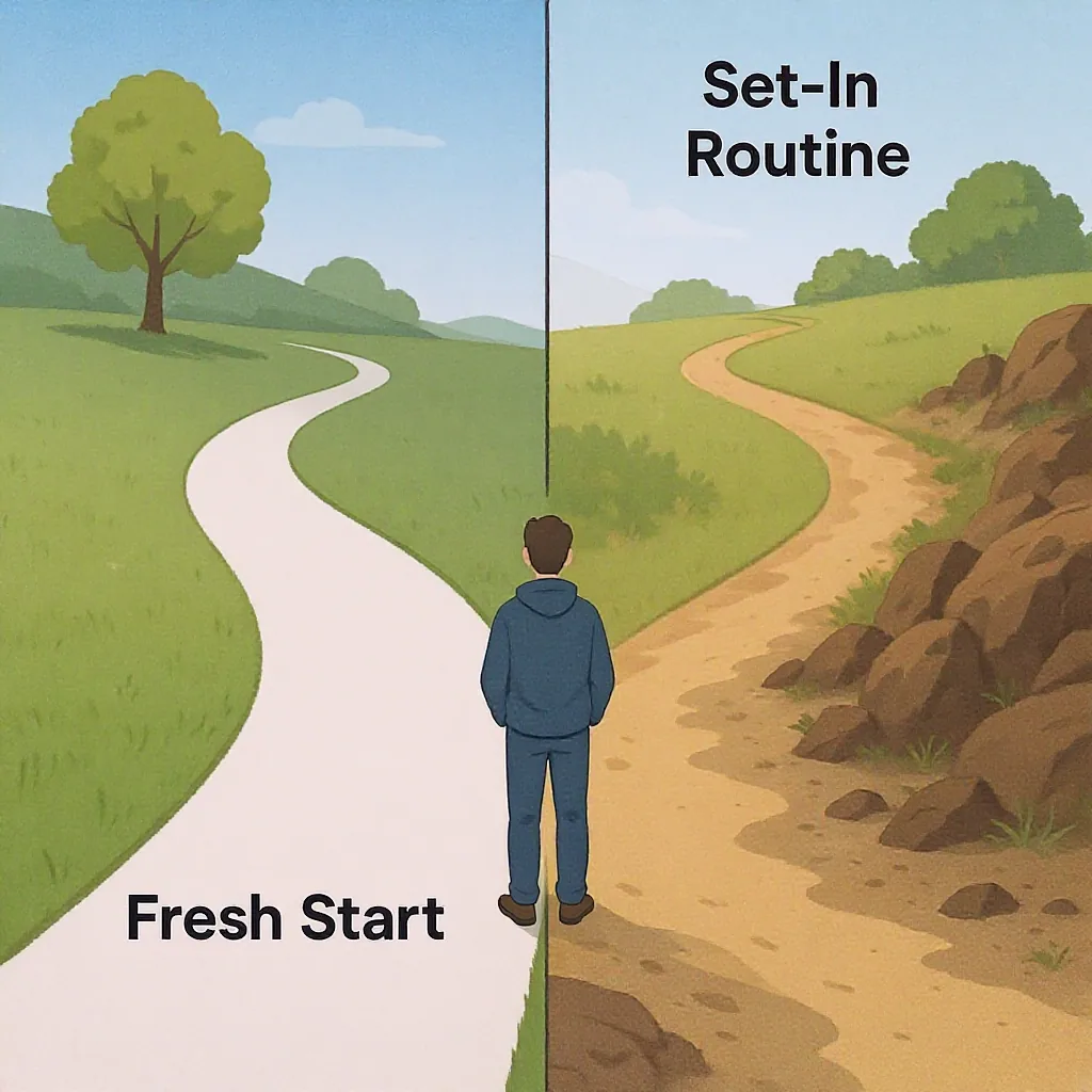 Two Diverging Paths One Clean And New The Other Familiar