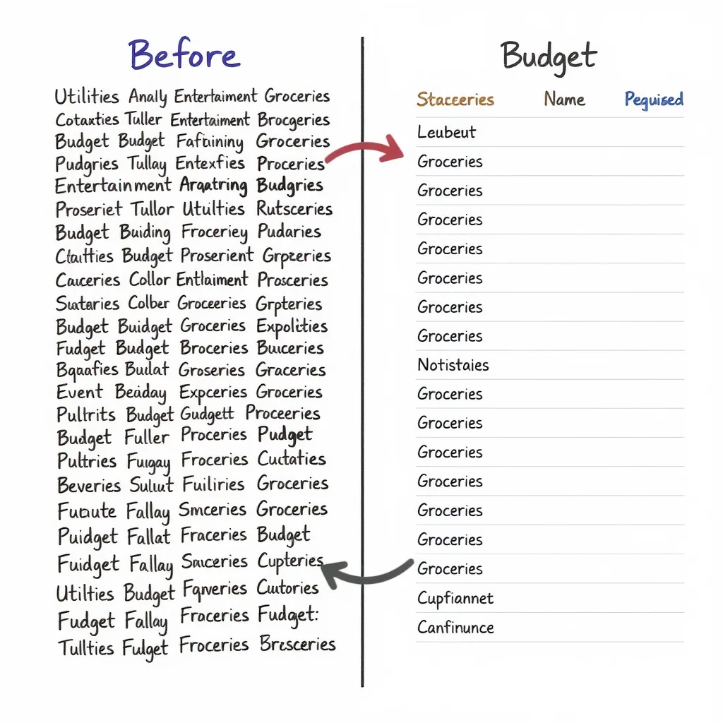 Side-by-side Comparison Of A Messy Budget List Becoming Organized