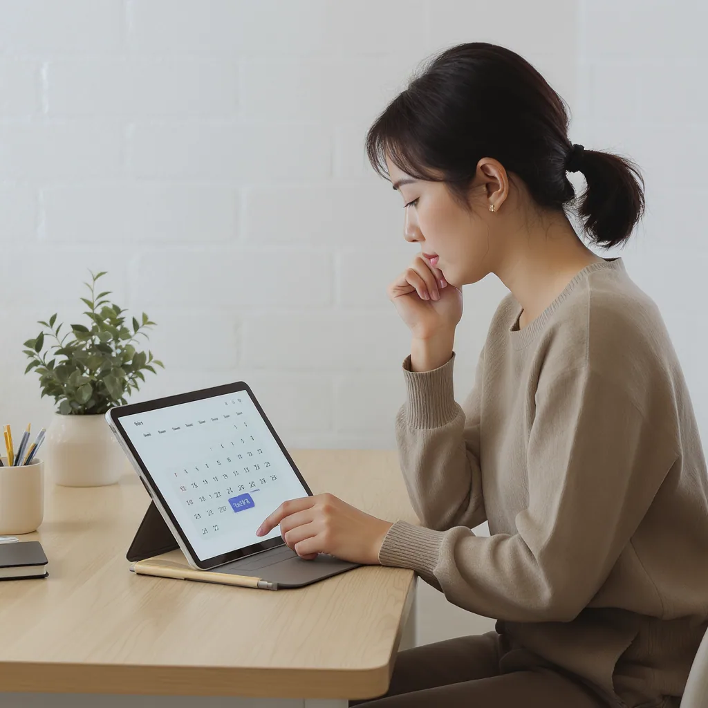 Person Looking At A Tablet Showing Simple Calendar Transitioning Between