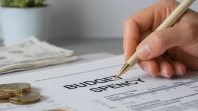 Illustrated pie chart showing fixed, flexible, and fun spending categories for personal budgeting.