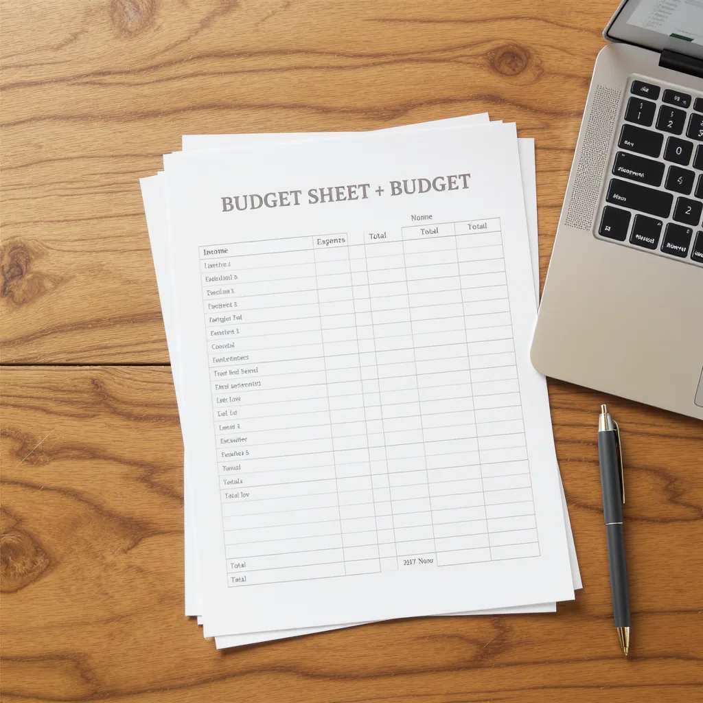 Clean Minimalist Printable Budget Sheet Template On A Wooden Table