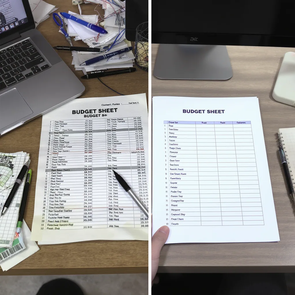 Side-by-side Comparison Of A Complex Budget Sheet And Simple