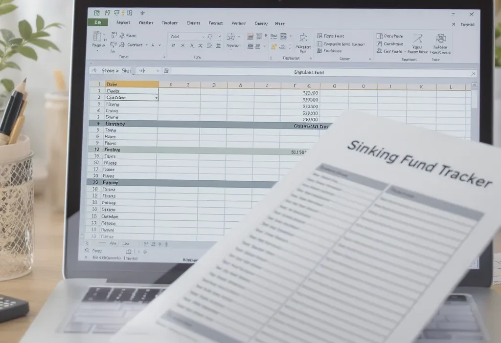 A simple, well-organized sinking fund tracker layout on a budget planner or spreadsheet