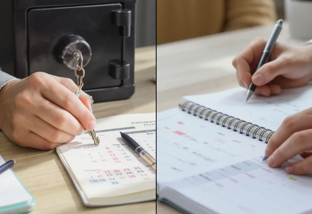 Illustration comparing sinking funds for planned expenses and an emergency fund for unexpected costs.