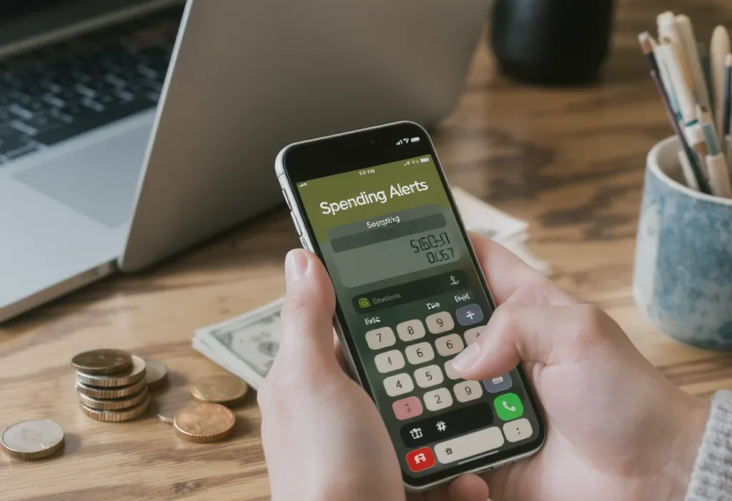Smartphone screen showing a budgeting app with a spending alert notification for overspending.