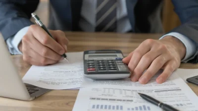 A person simplifying a budget by merging categories like groceries and dining out on a notepad.