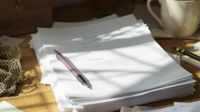 A calendar with missed bill dates marked in red, next to a checklist for financial organization.