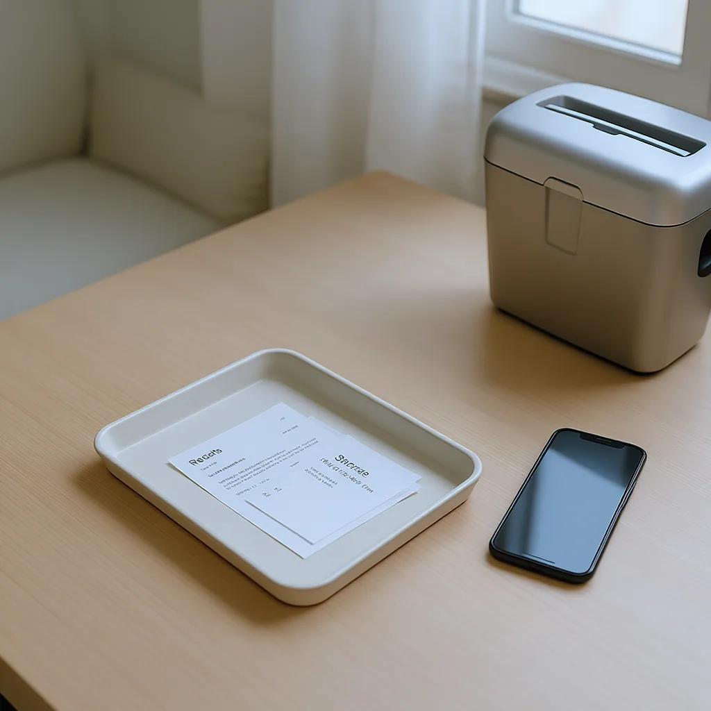Flat Lay Of A Home Workspace With Receipts Smartphone And